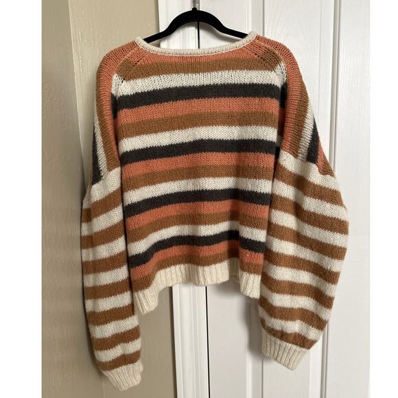 Madewell Striped V-Neck Balloon‎ Sleeve Sweater XXL Cropped - Picture 7 of 9